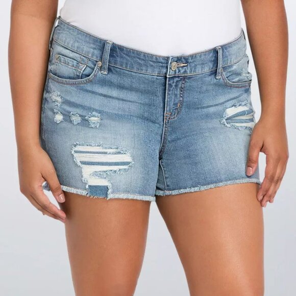 torrid Pants - Torrid Skinny Short Shorts - Light Wash with Destruction l Plus Size 28